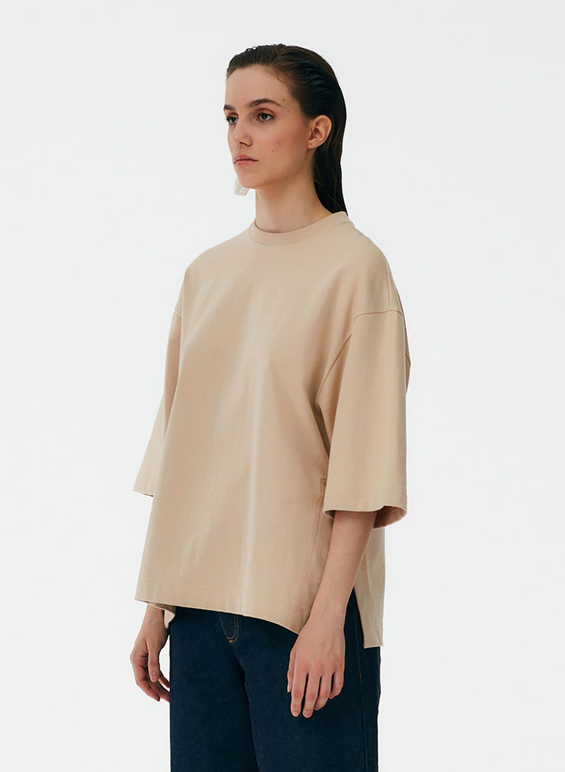 Punto Milano Crew With Side Slits T-Shirt Light Toffee-2