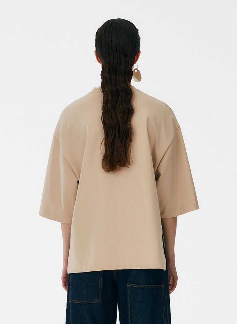 Punto Milano Crew With Side Slits T-Shirt Light Toffee-3