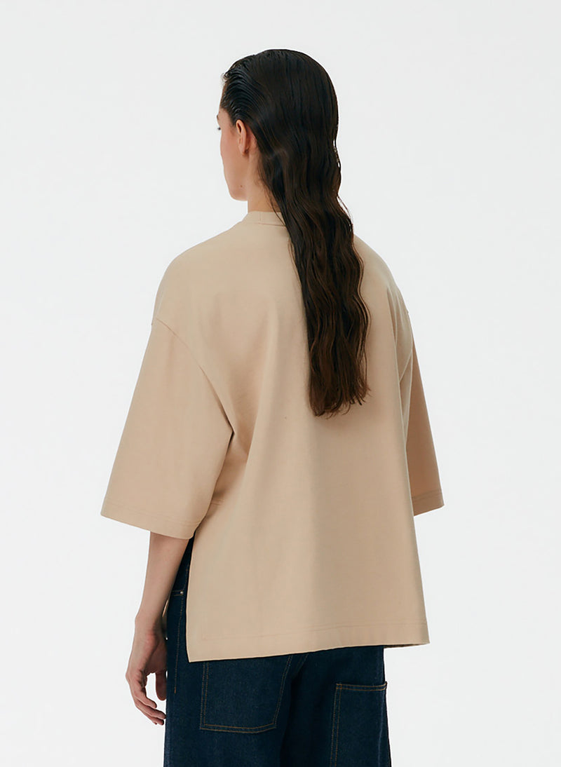Punto Milano Crew With Side Slits T-Shirt Light Toffee-4