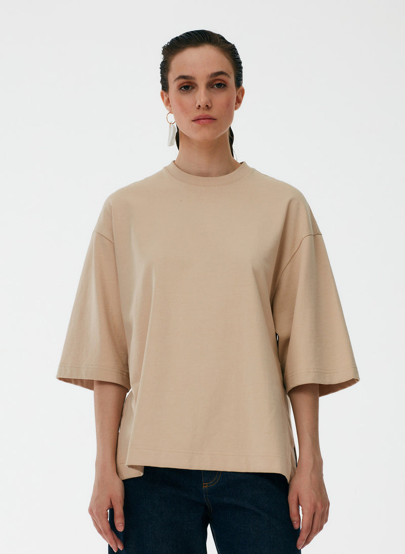Punto Milano Crew With Side Slits T-Shirt Light Toffee-5