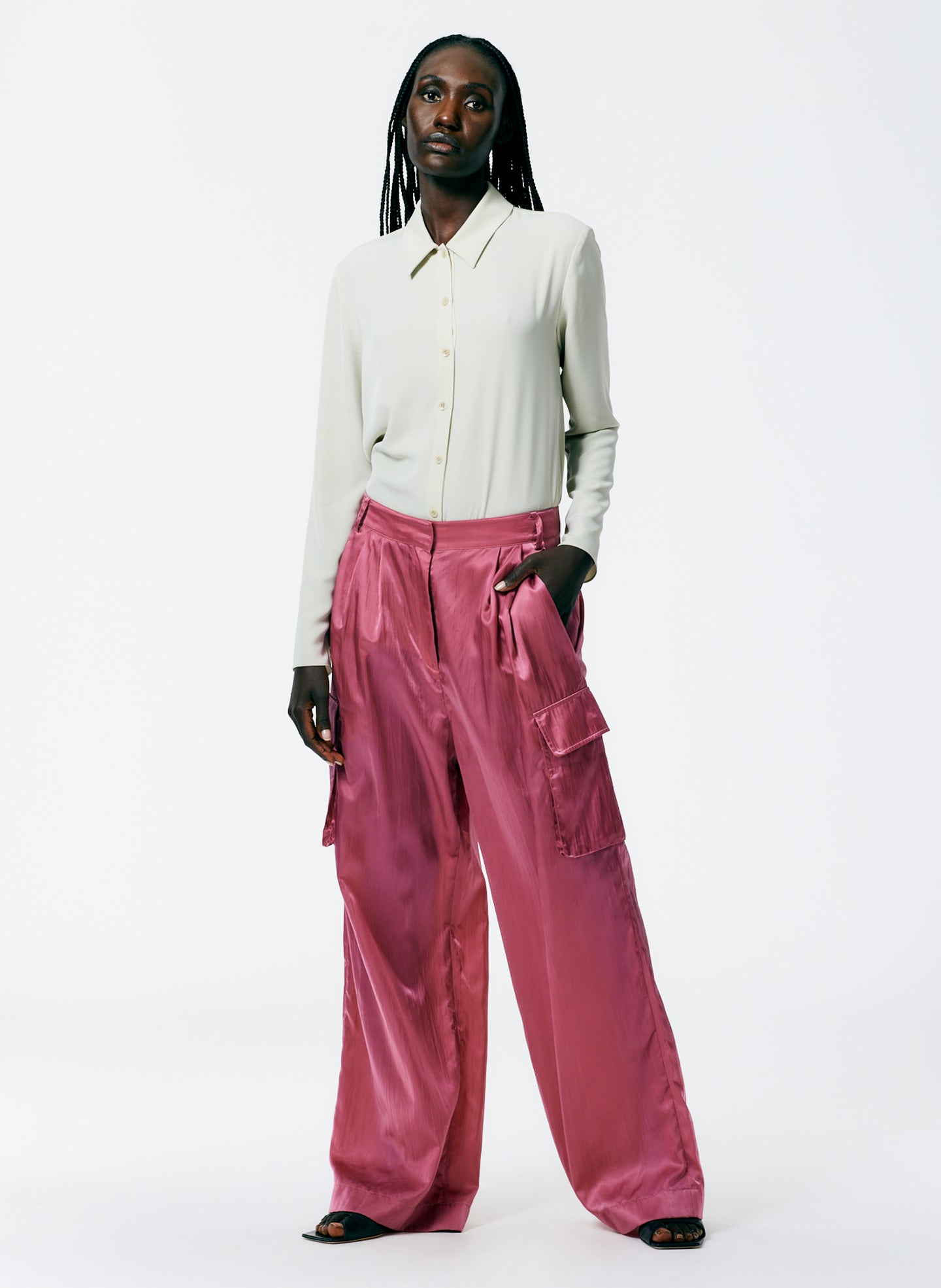 Shiny Nylon Pleated Stella Cargo Pant – Tibi Official