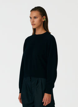 Feather Weight Cashmere Open Sleeve Cocoon Sweater Black-02