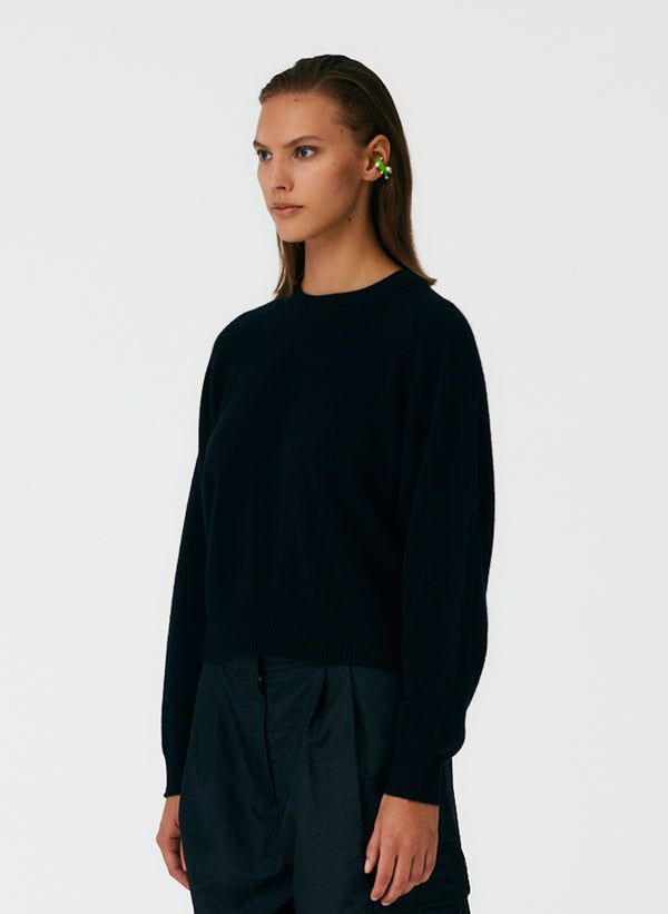 Feather Weight Cashmere Open Sleeve Cocoon Sweater - Black-02