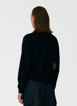 Feather Weight Cashmere Open Sleeve Cocoon Sweater Black-03
