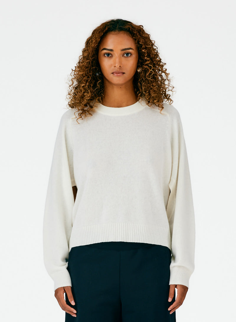 Feather Weight Cashmere Open Sleeve Cocoon Sweater Ivory-01
