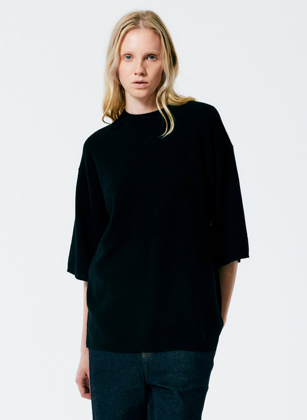 Feather Weight Cashmere Oversized Easy T-Shirt - Black-1