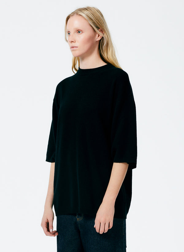 Feather Weight Cashmere Oversized Easy T-Shirt - Black-2
