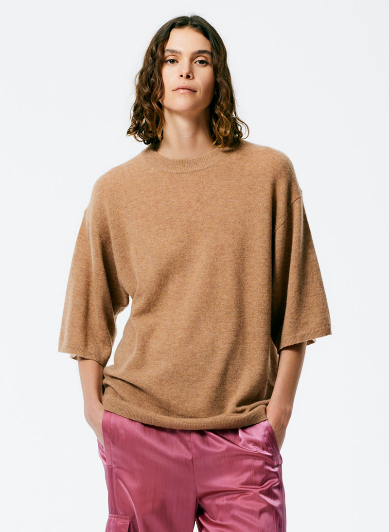 Feather Weight Cashmere Oversized Easy T-Shirt Sand-1