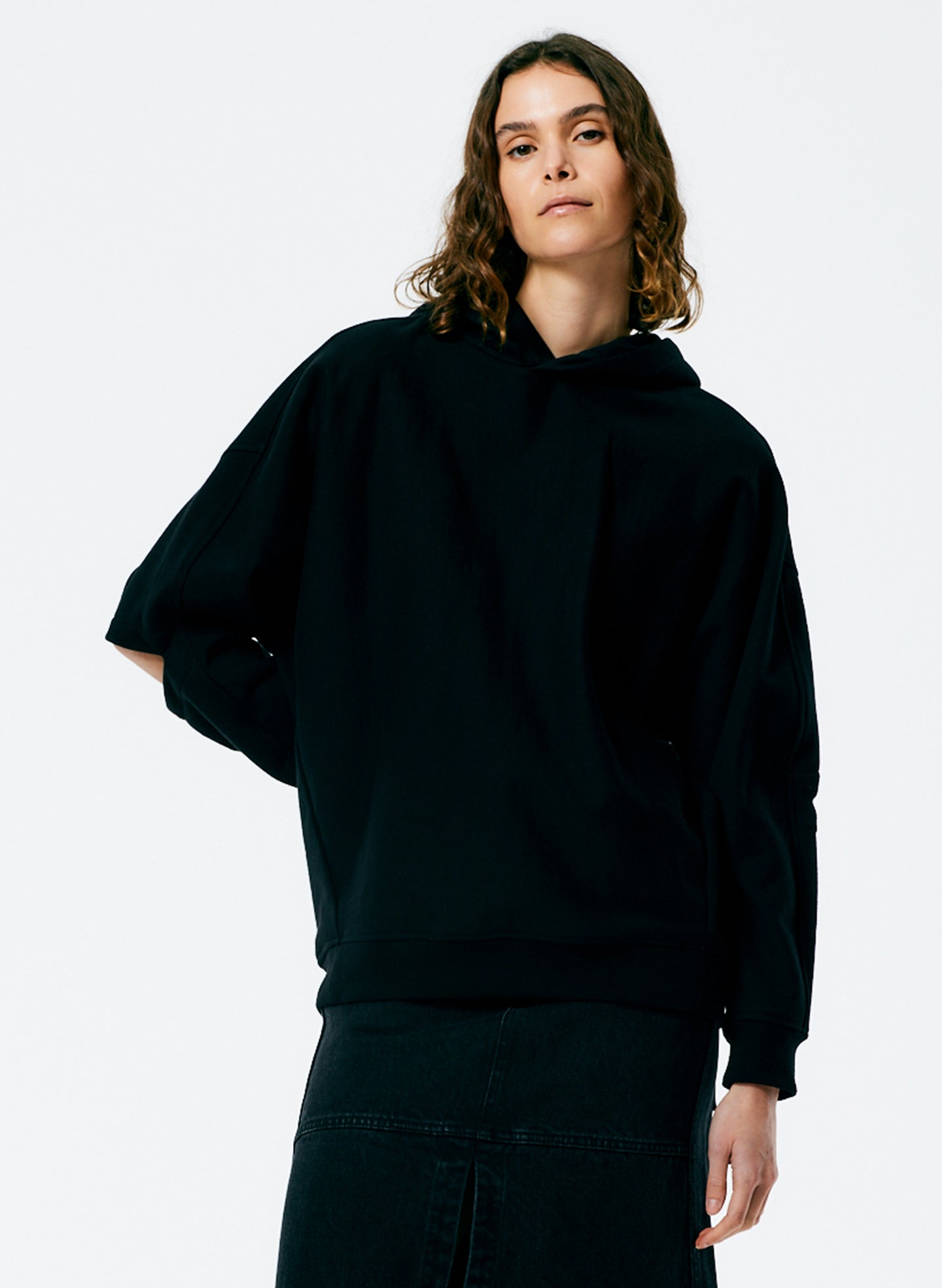 Hooded Cocoon Sweatshirt - Black-1