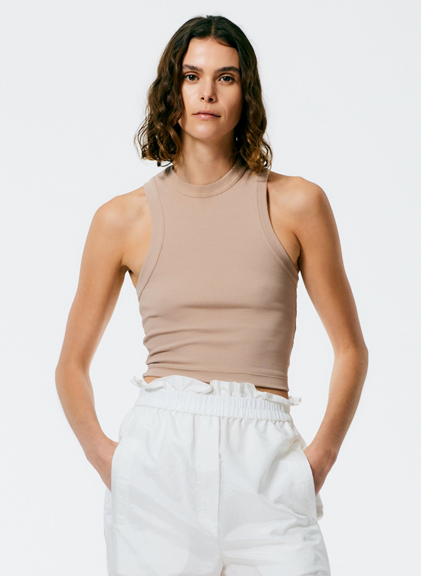 Ribbed T-Shirt Cropped Tank - Sand-1