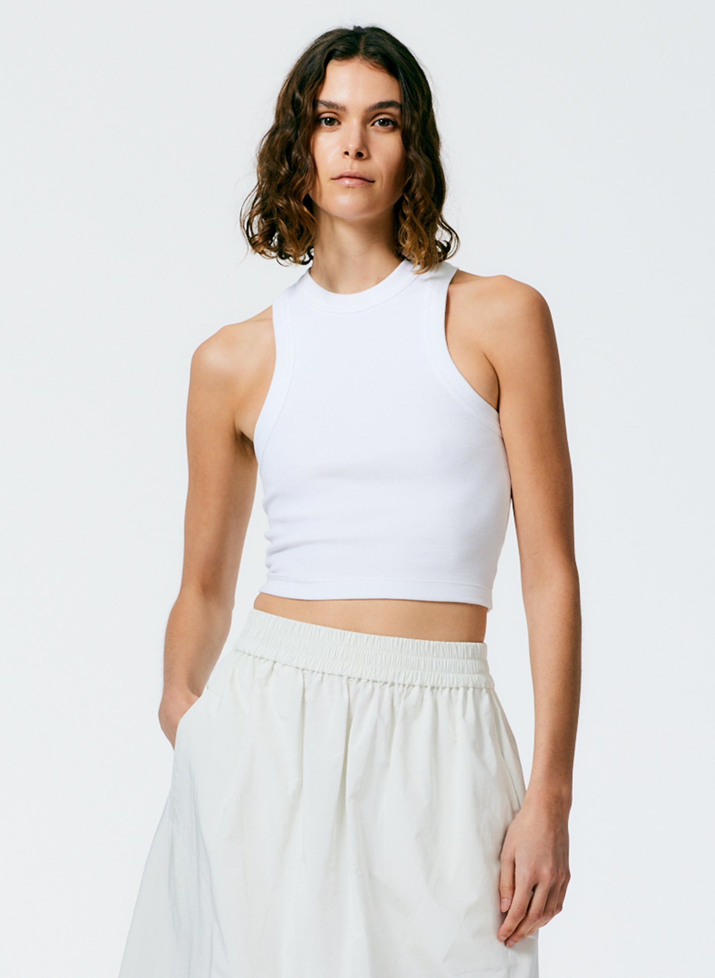 Ribbed T-Shirt Cropped Tank - White-1