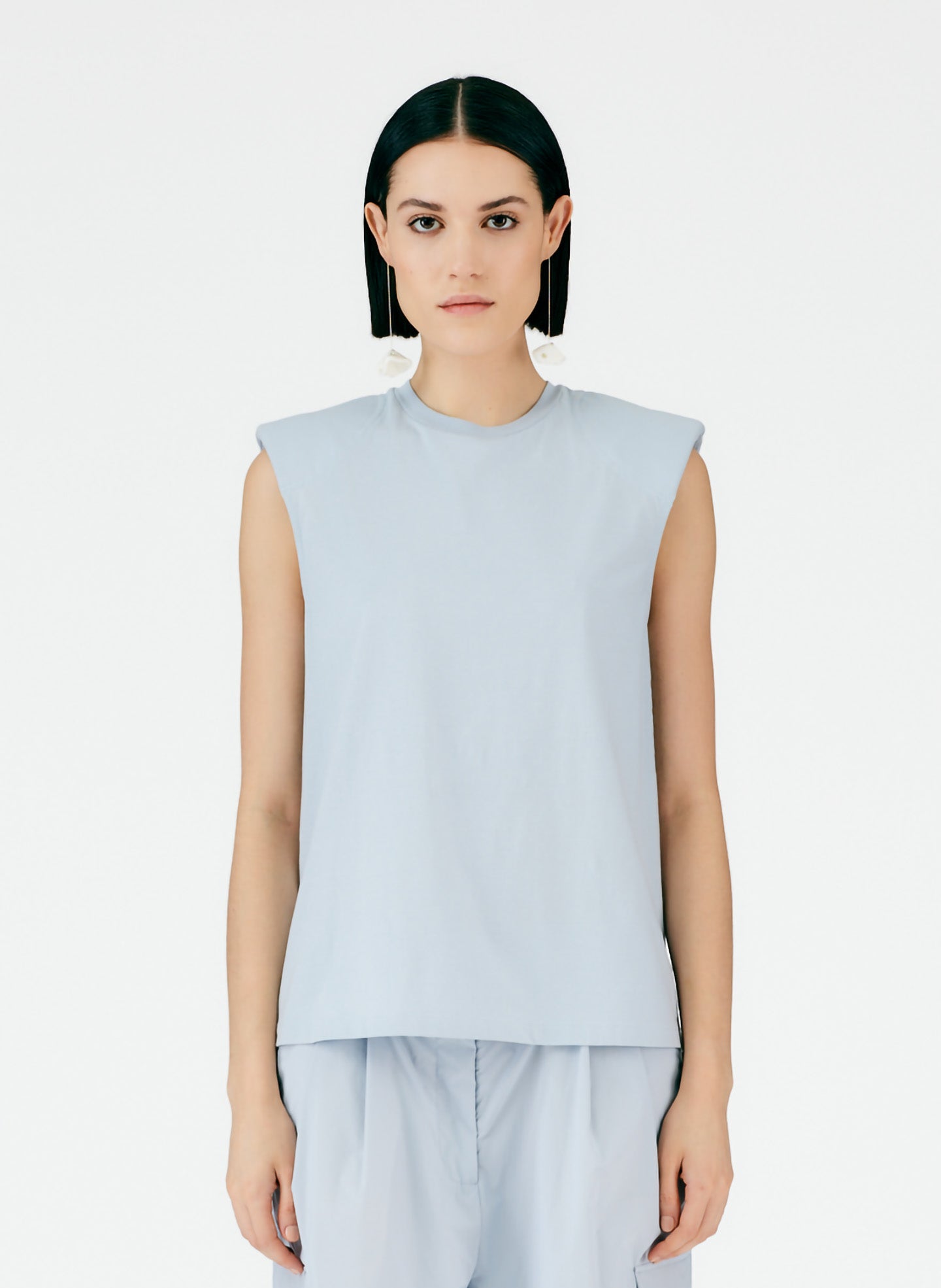 Padded Shoulder Sleeveless Top - Blue Grey-01