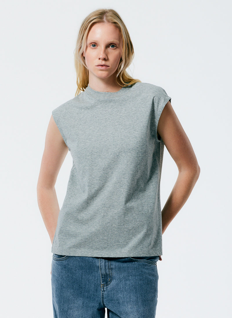 Mock Neck Sleeveless T-Shirt Heather Grey-1