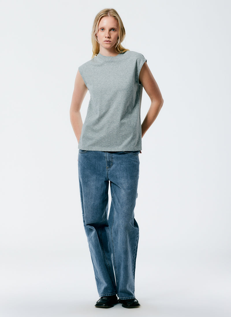 Mock Neck Sleeveless T-Shirt Heather Grey-1