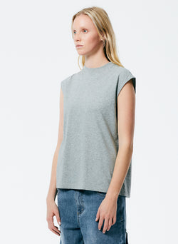 Mock Neck Sleeveless T-Shirt Heather Grey-2