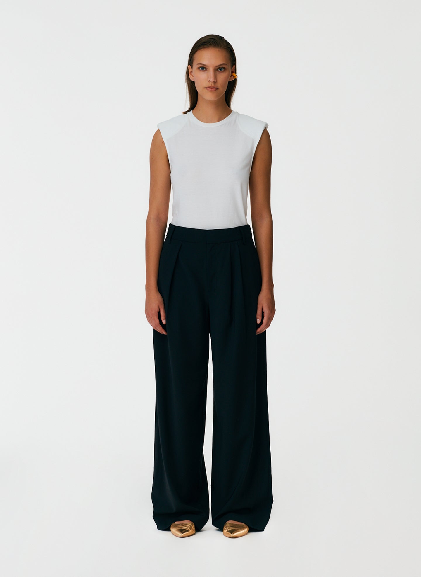 Tropical Wool Stella Pant with Removable Ankle Bands - Black-01