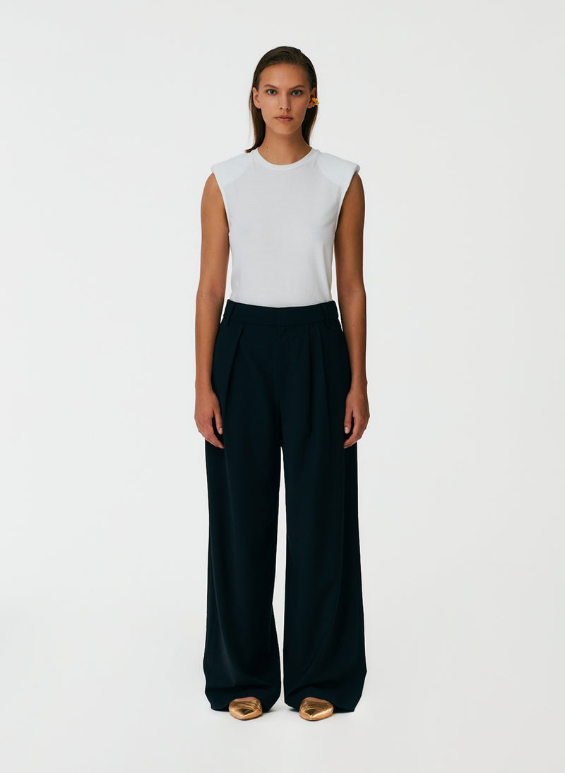 Tropical Wool Stella Pant with Removable Ankle Bands Black-01