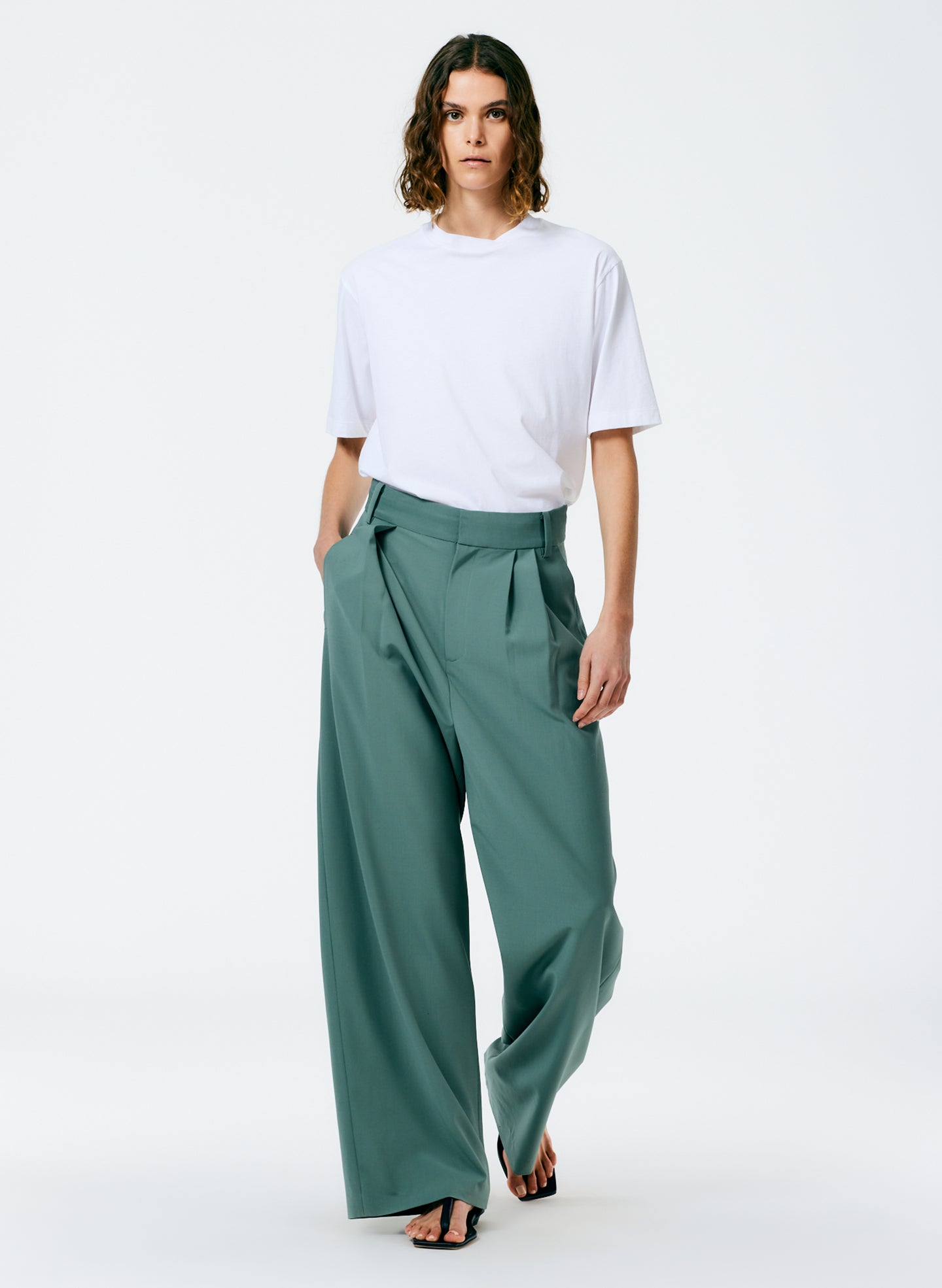 Tropical Wool Stella Pant - Dark Mint - 1