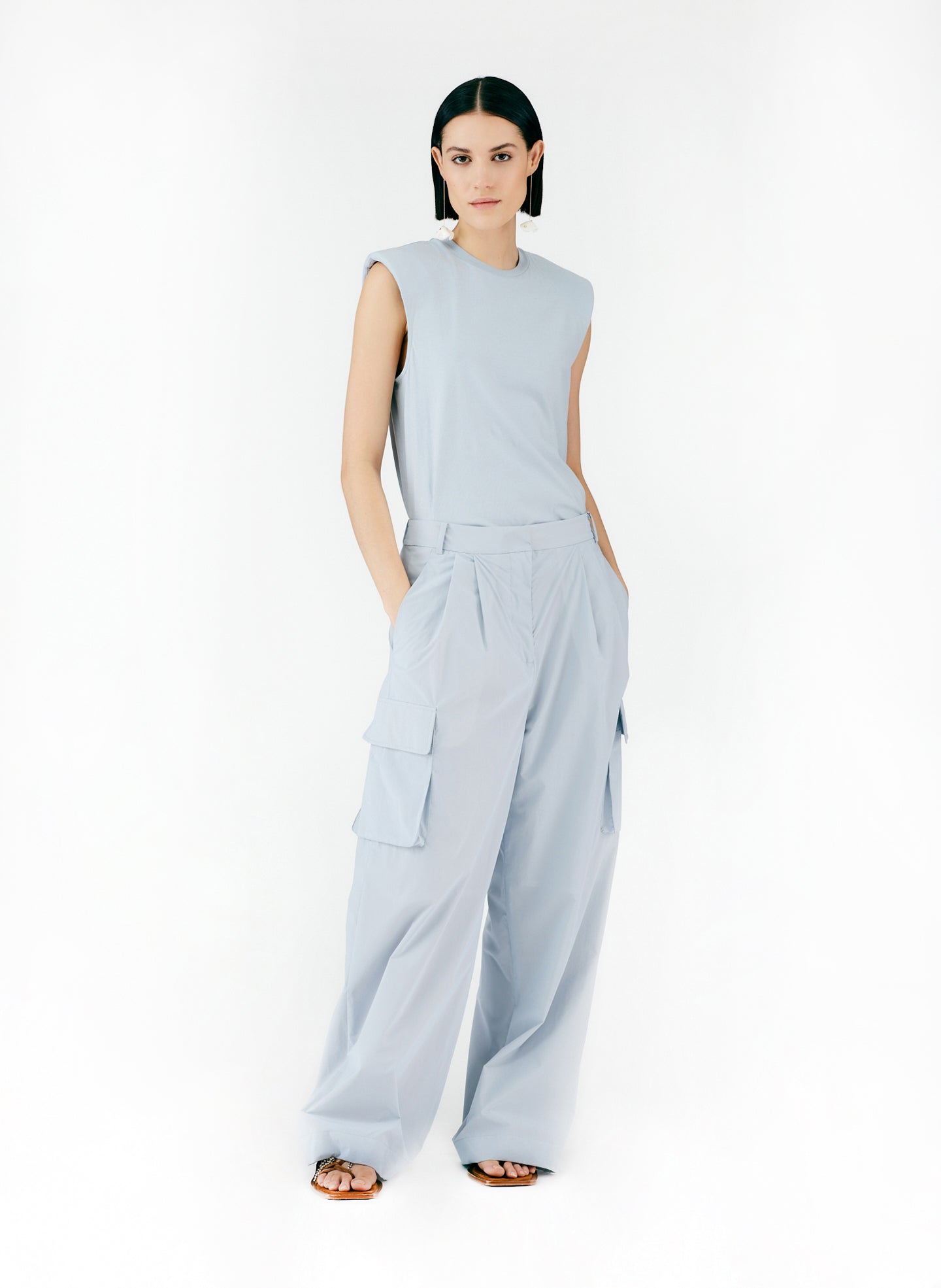 Powder Nylon Pleated Cargo Stella Pant - Powder Blue Grey-05