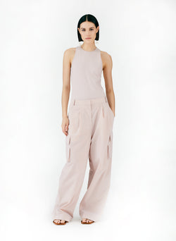 Powder Nylon Pleated Cargo Stella Pant Powder Pink-05