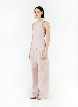 Powder Nylon Pleated Cargo Stella Pant Powder Pink-02