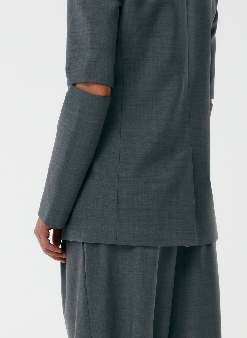 Tropical Wool Cutout Sleeve Marlon Blazer Heather Grey -06
