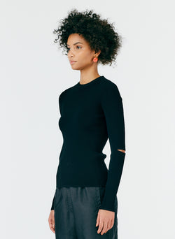 Giselle Slash Cutout Crewneck Pullover Black-02