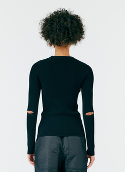 Giselle Slash Cutout Crewneck Pullover Black-04