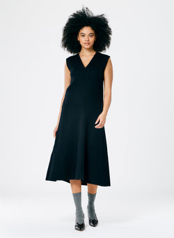 Luxe Double Faced Wool Angora V-Neck Dress Navy-01