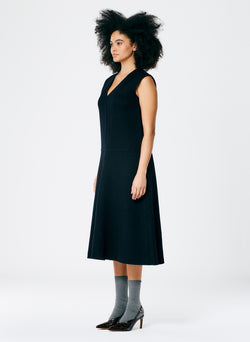 Luxe Double Faced Wool Angora V-Neck Dress Navy-03