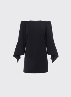 Structured Crepe Off-the-Shoulder Dress Black-4