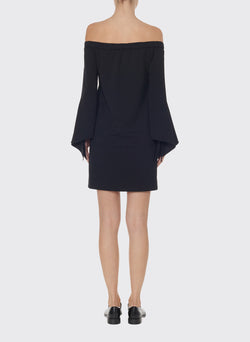 Structured Crepe Off-the-Shoulder Dress Black-2
