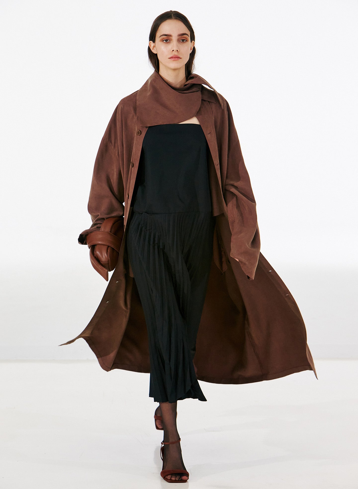 tibi long sleeve pleated dress Pliss Midi Dress