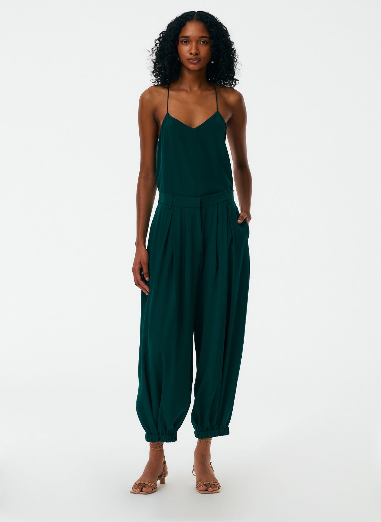 Eco Silk Pleated Balloon Pant - Bright Pine-04