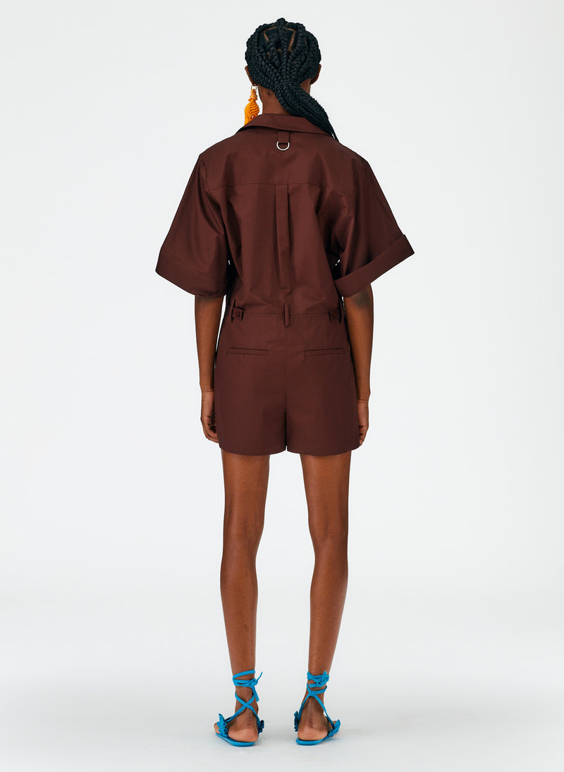 Eco Poplin Short Jumpsuit Brown-04