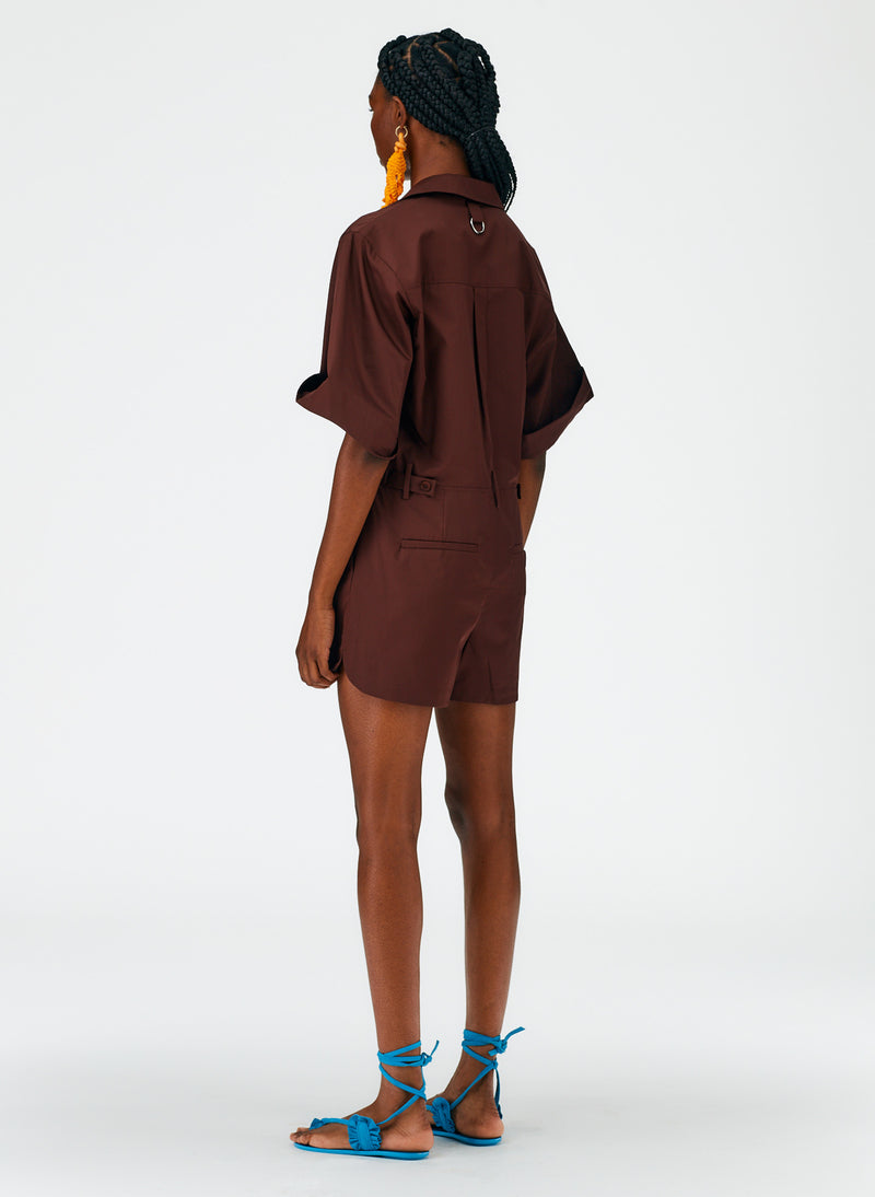 Eco Poplin Short Jumpsuit Brown-03