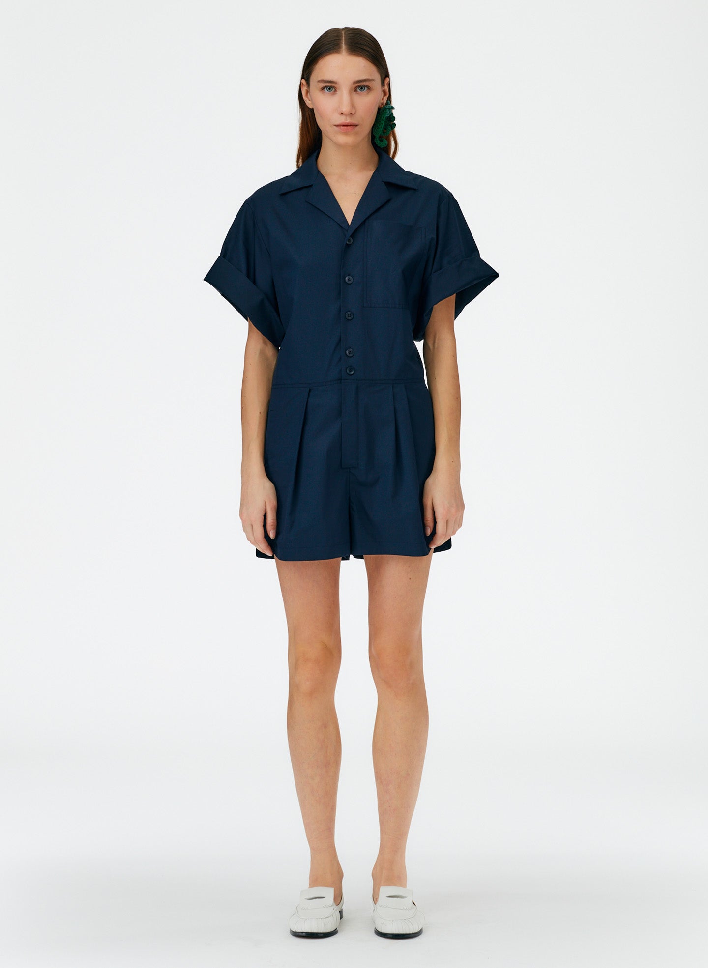 Eco Poplin Short Jumpsuit - Dark Navy-01