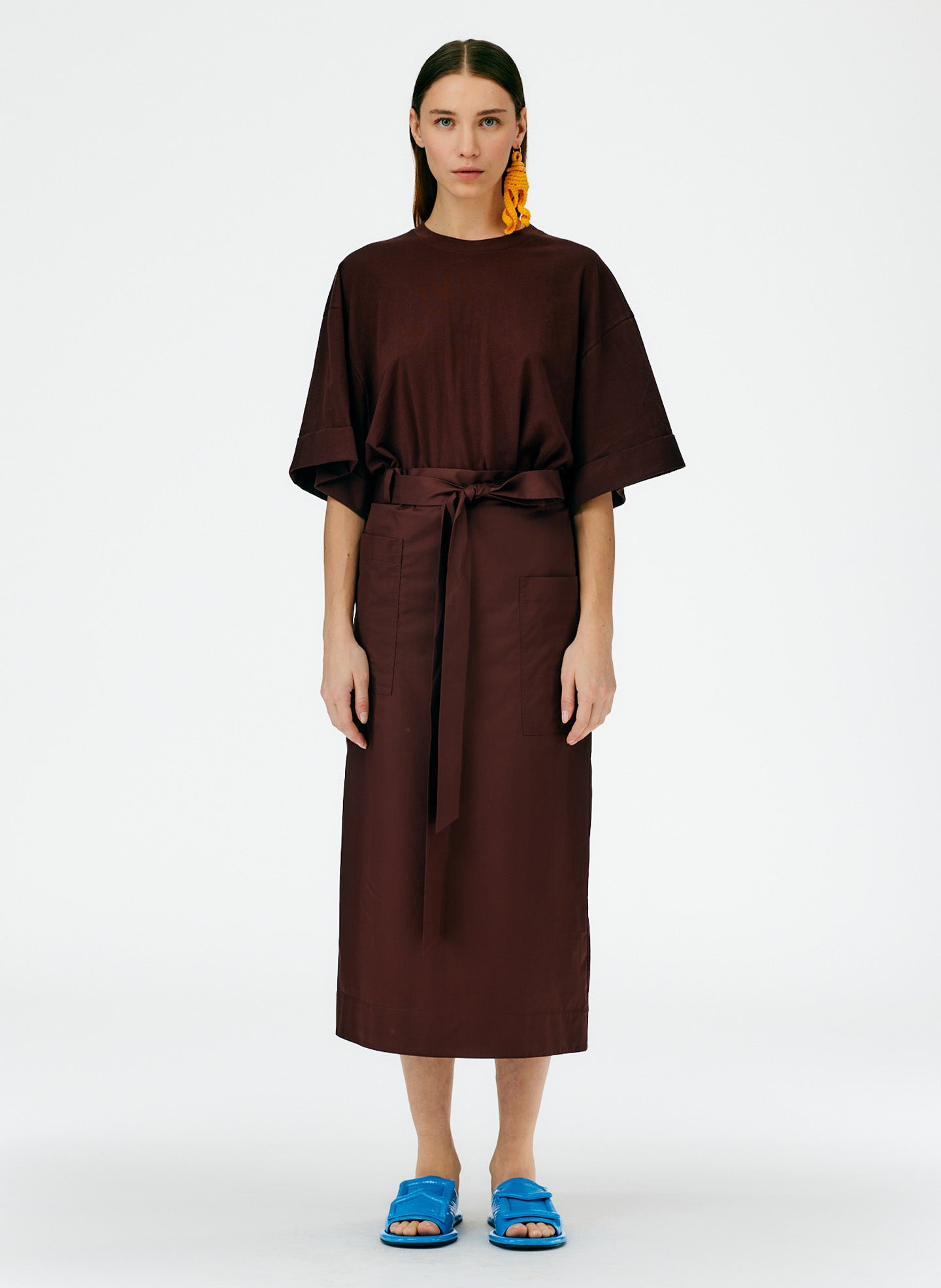 Eco Poplin Lean Back Wrap Skirt - Brown-01