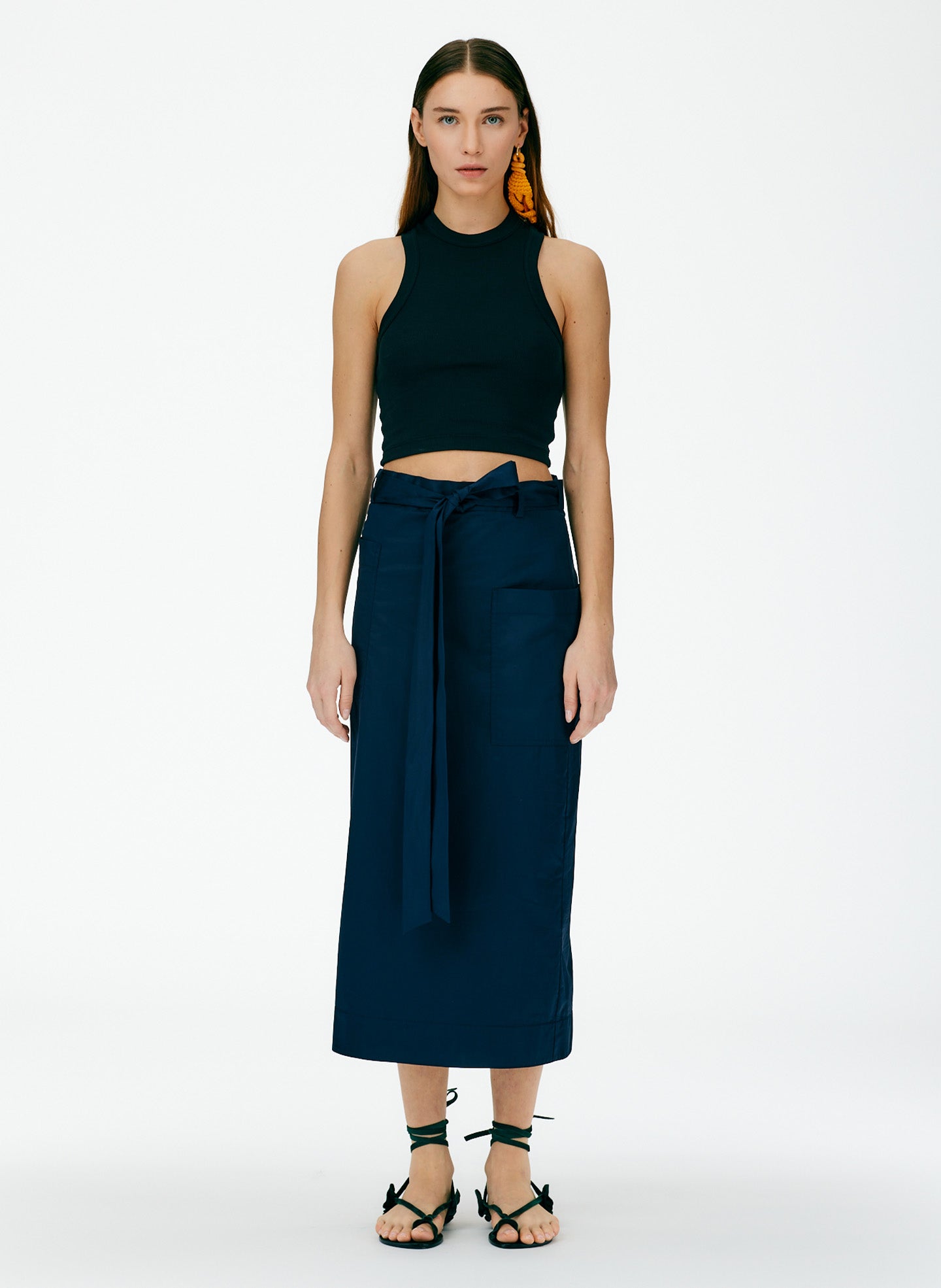 Eco Poplin Lean Back Wrap Skirt - Dark Navy-01