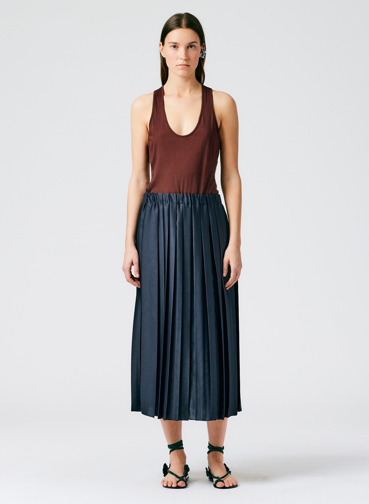 Feather Weight Pleated Pull On Skirt - Navy-01