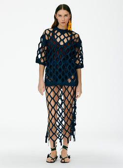 Fishnet Macrame Oversized T-Shirt Dark Navy Multi-06