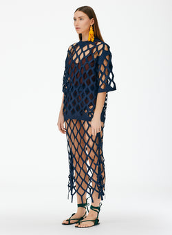 Fishnet Macrame Sweater Skirt Dark Navy-02