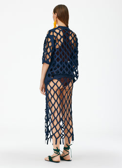 Fishnet Macrame Sweater Skirt Dark Navy-03