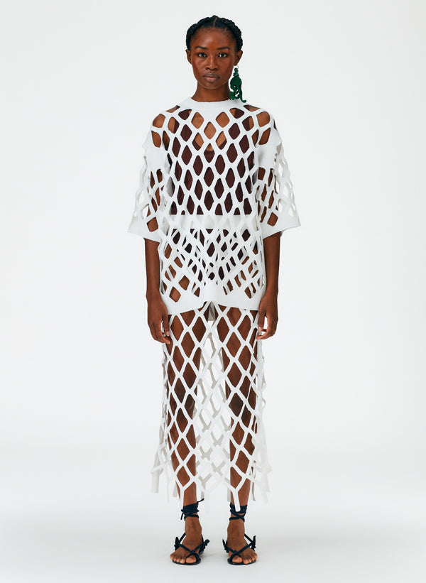 Fishnet Macrame Sweater Skirt - White-01