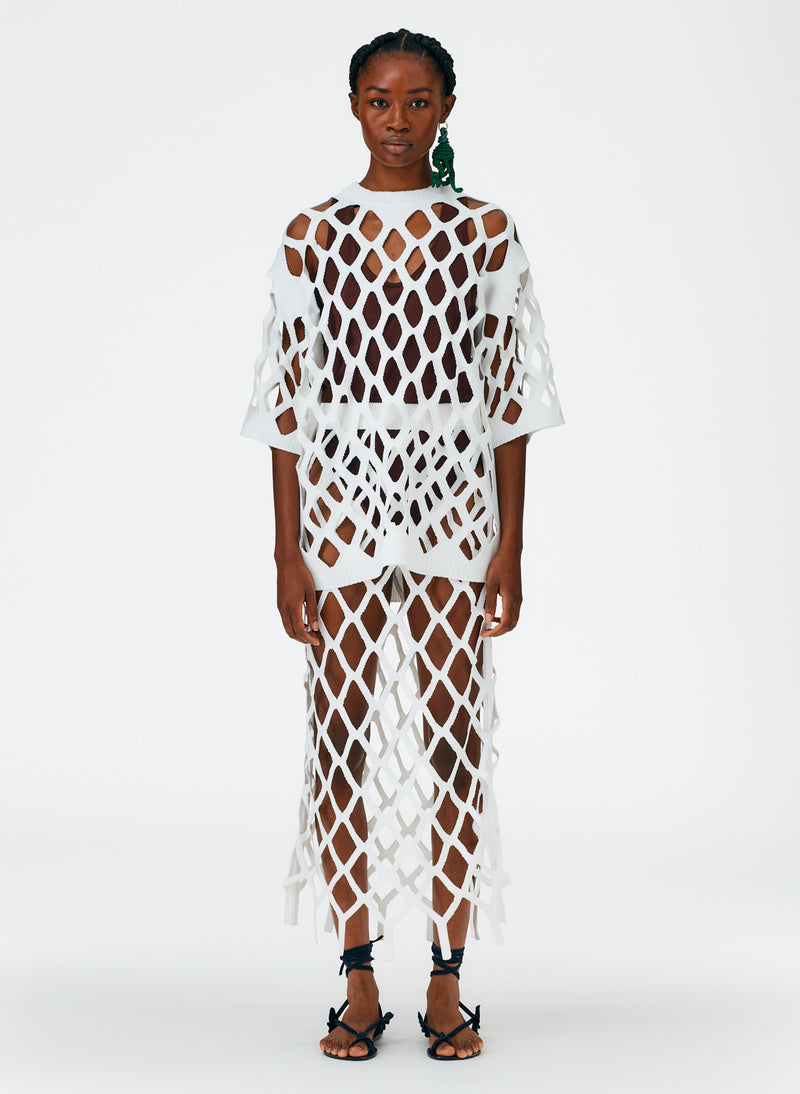 Fishnet Macrame Sweater Skirt White-01