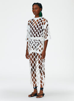 Fishnet Macrame Sweater Skirt White-02
