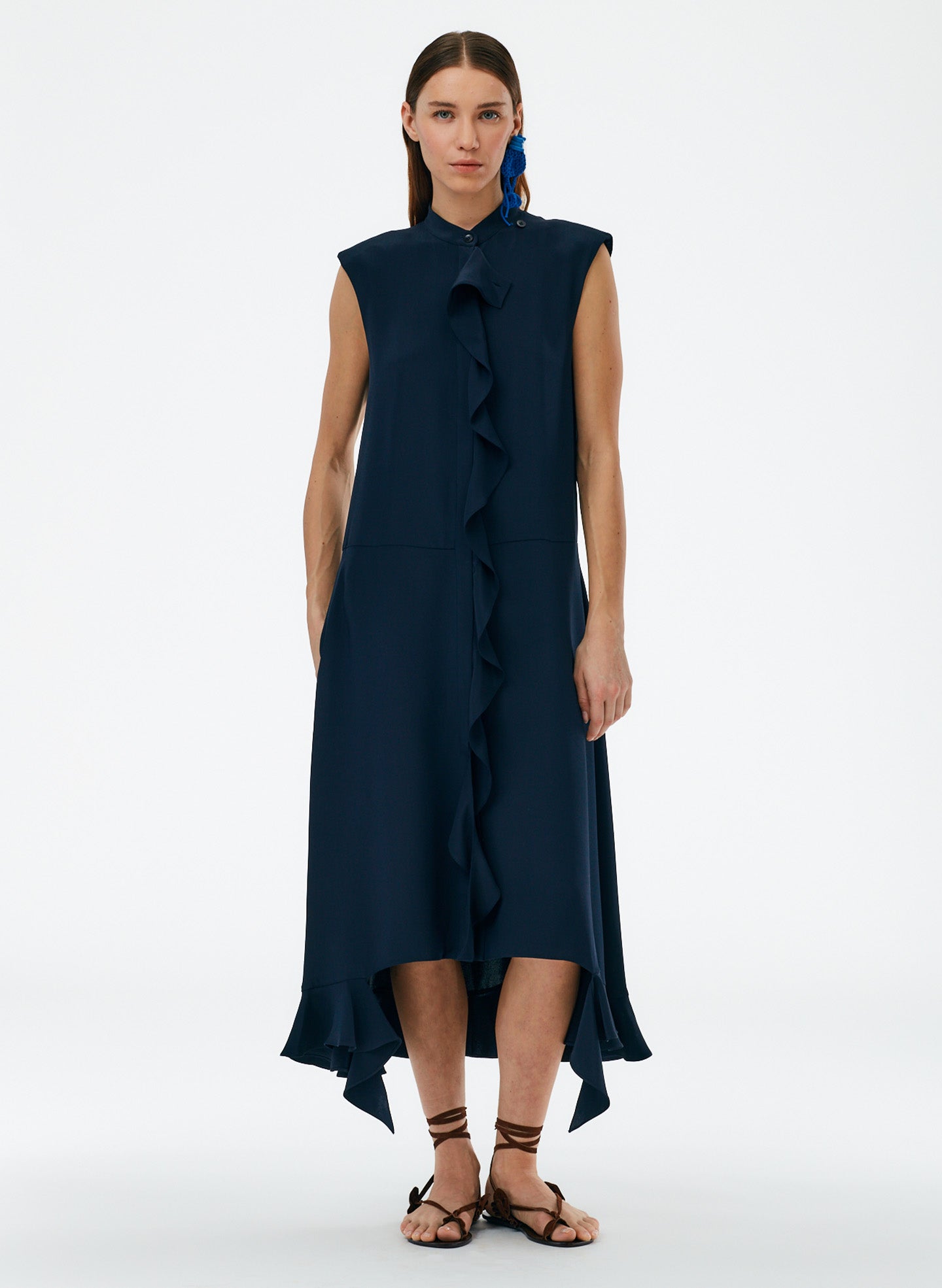 Dark Navy / 00 / U122ES1534 Eco Silk Detached Ruffle Shirt Dress Dark Navy / 00 / U122ES1534 Eco Silk Detached Ruffle Shirt Dress