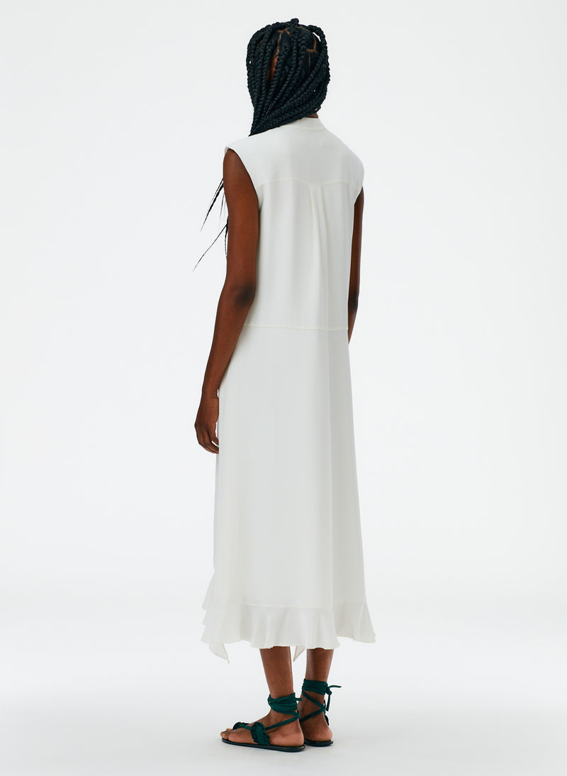 4-Ply Silk Detached Ruffle Shirtdress White-03