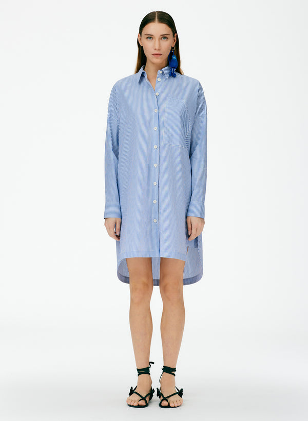 Summer Striped Shirting Shirtdress - Blue Multi-01