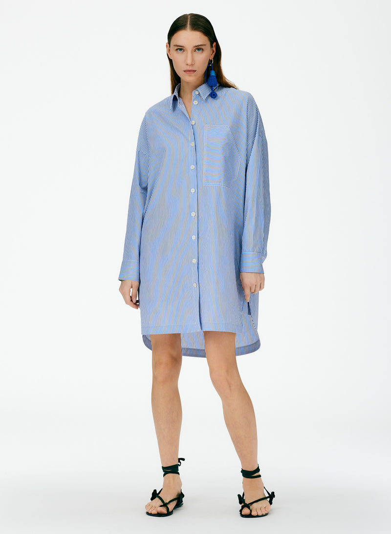 Summer Striped Shirting Shirtdress Blue Multi-05